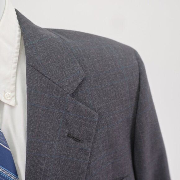 Vintage Hickey Freeman Wool Gray Check 2 Piece Suit 44R 38 / 32 High Rise Pleate - Picture 5 of 16